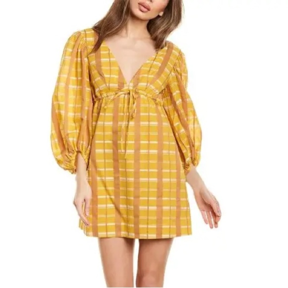 Staud Yellow Plaid V-Neck Keshi Mini Dress - Women’s XS